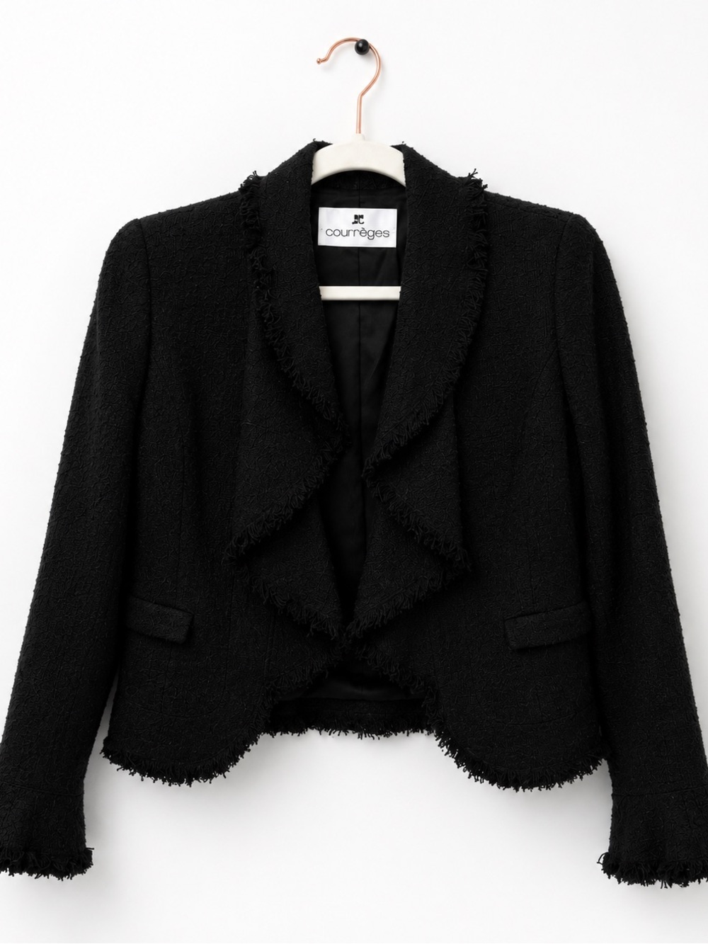 Courrèges Black Textured Fringed Cropped Blazer